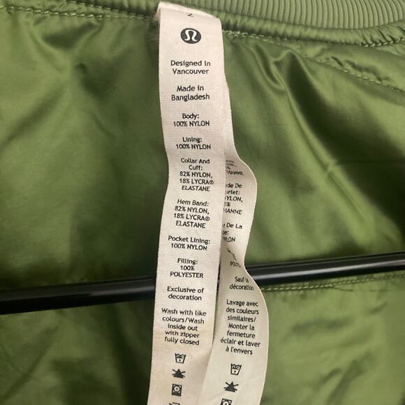 Lululemon Non Stop Bomber Jacket Womens Size 2 Green Reversible Lightweight Coat - Picture 9 of 10
